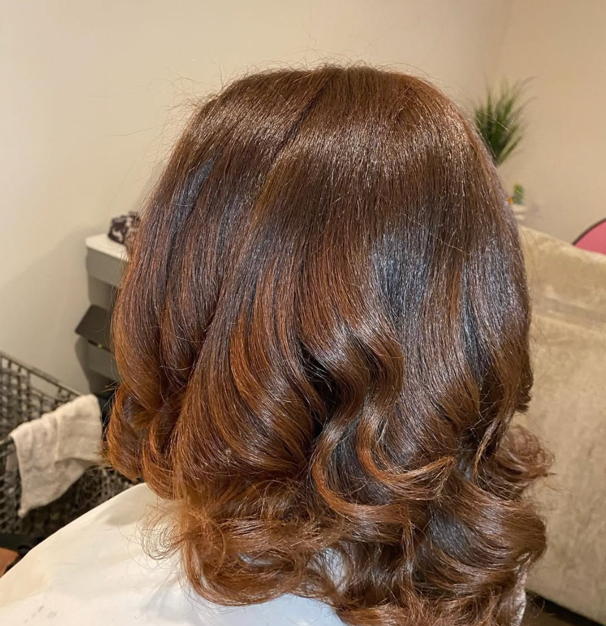 Copper curled bob by Aisha